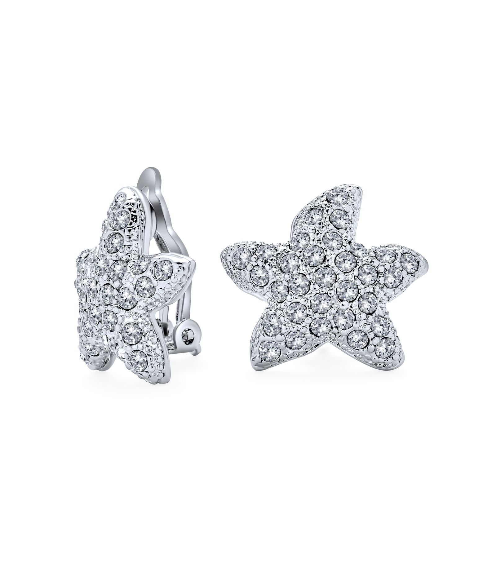 Bling Jewelry Nautical Beach Crystal Starfish Clip On Earrings Non Pierced Silver Plated