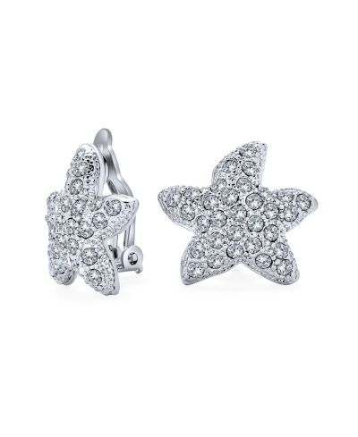 Bling Jewelry Nautical Beach Crystal Starfish Clip On Серьга Non Pierced Silver Plated