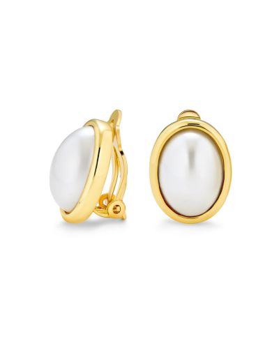 Серьги Bling Jewelry Classic Faux White Pearl Clip On 14K Gold Plated