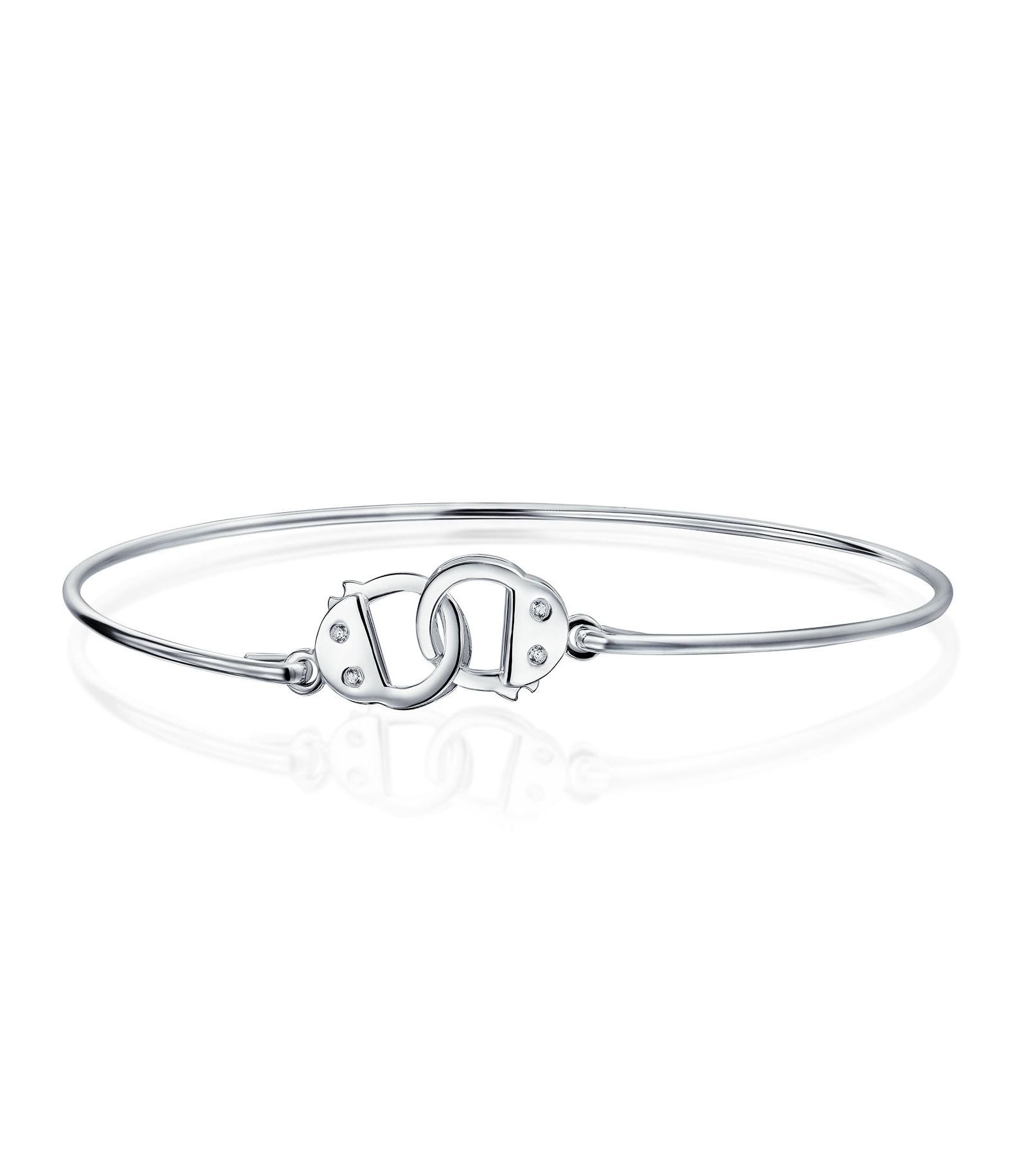 Bling Jewelry Interlocking Handcuffs CZ Accent Bangle Bracelet .925 Sterling Silver 9"