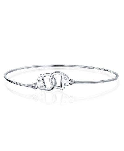 Bling Jewelry Interlocking Handcuffs CZ Accent Bangle Bracelet .925 Sterling Silver 9"