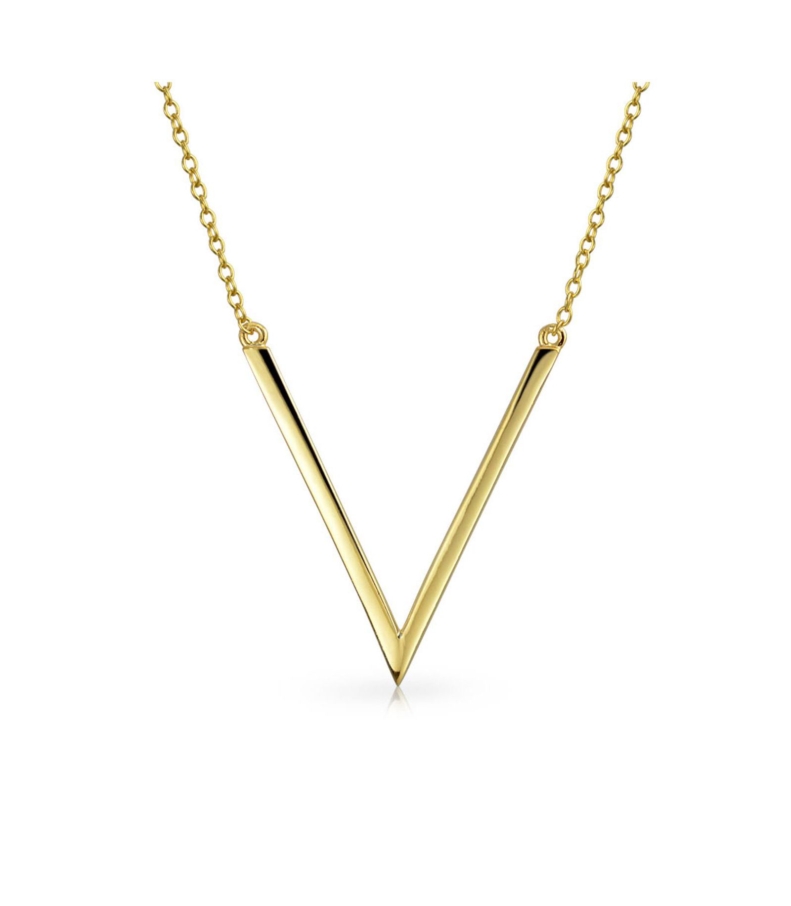 Bling Jewelry Minimalist Geometric Chevron V Pendant Necklace .925 Sterling Silver