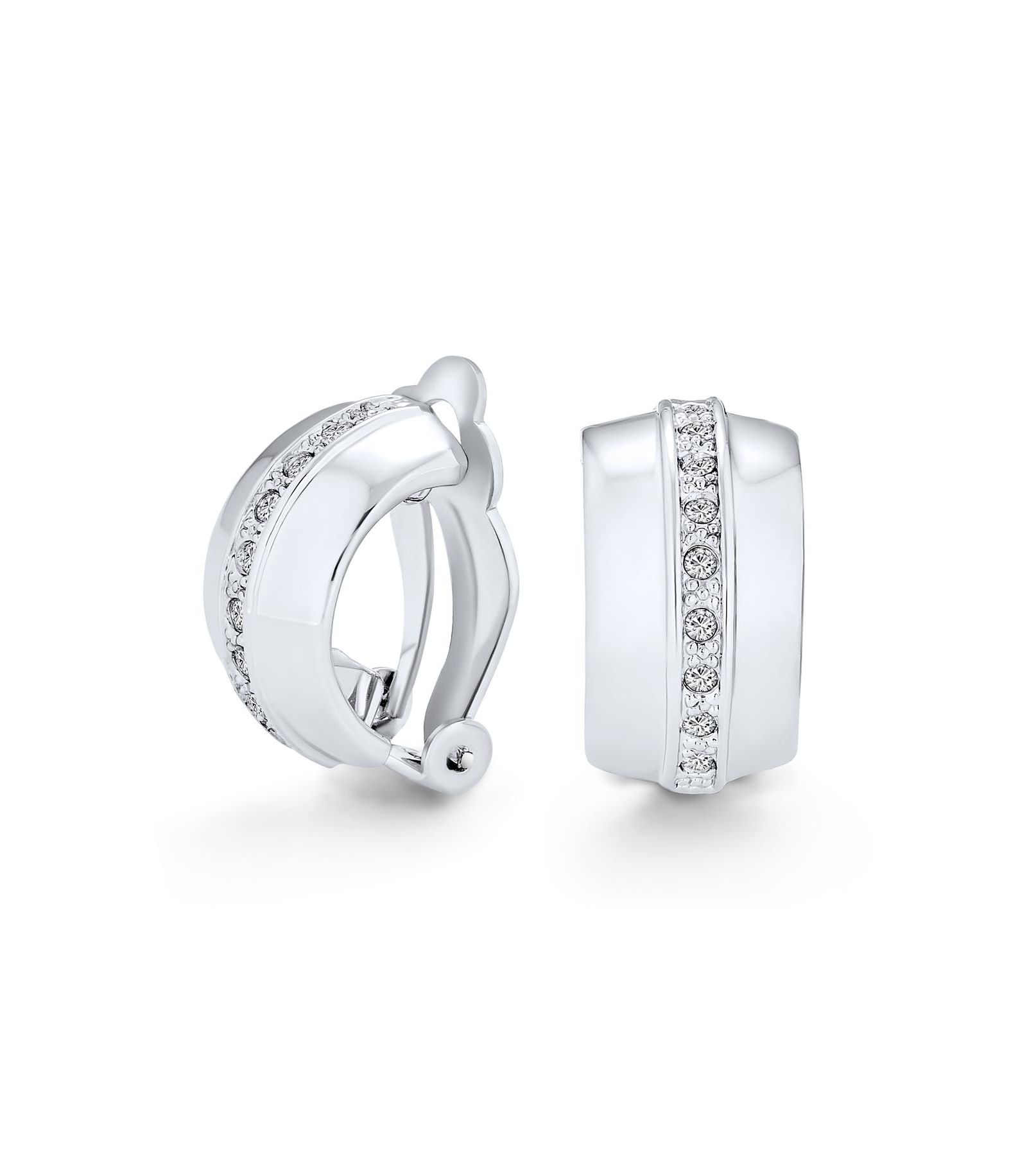 Серьги Bling Jewelry Crystal Wide Half Hoop Clip On