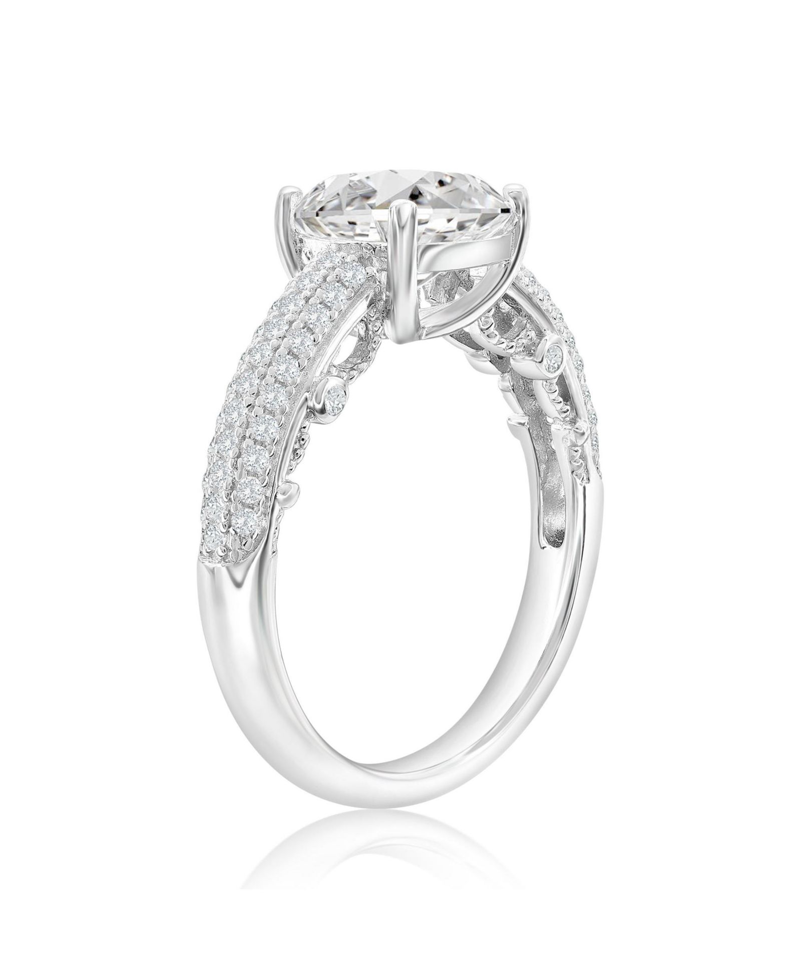Кольцо Suzy Levian Sterling Silver Cubic Zirconia Cushion Cut Center Stone Pave Band
