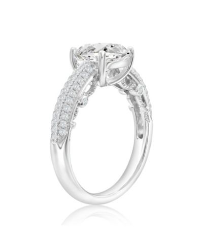Кольцо Suzy Levian Sterling Silver Cubic Zirconia Cushion Cut Center Stone Pave Band