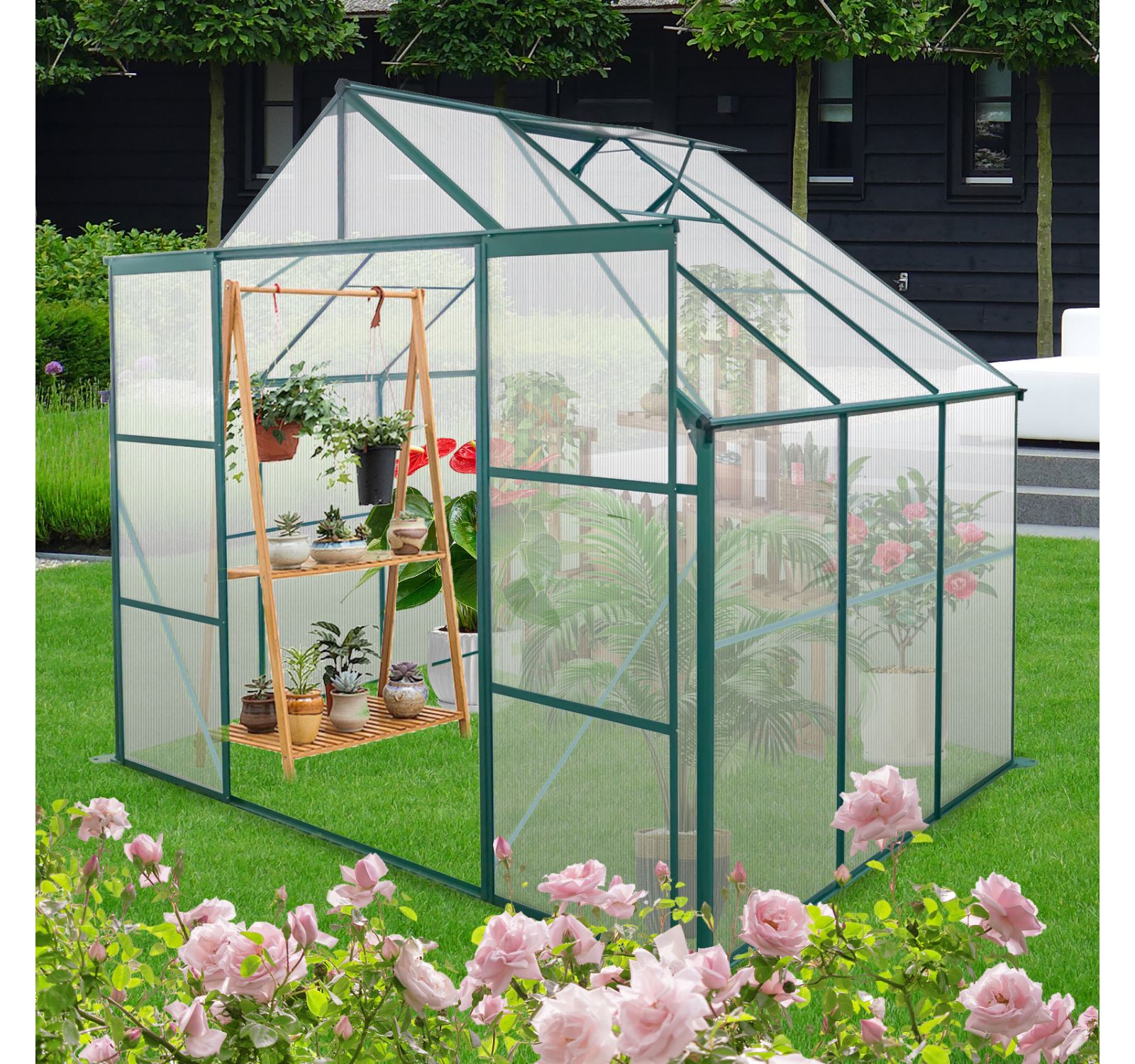 Теплица Streamdale Furniture 8x6ft Green Polycarbonate с приподнятым основанием