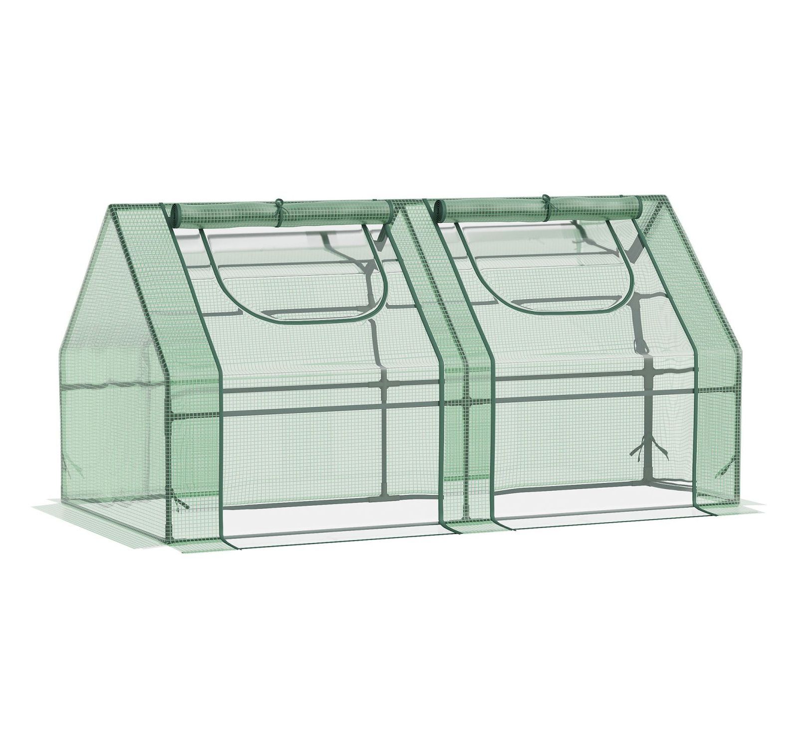 6' x 3' x 3' Portable Greenhouse, Garden Green House with 2 PE/Plastic Covers, Steel Frame and 2 Roll Up Windows, Green