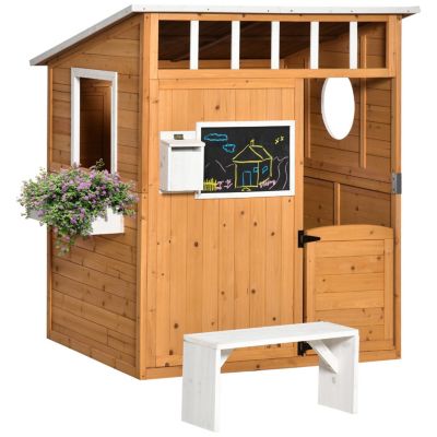 Streamdale Furniture деревянный игровой домик для детей на улице с дверью, окнами, почтовым ящиком и скамейкой, 48" x 42.5" x 53"