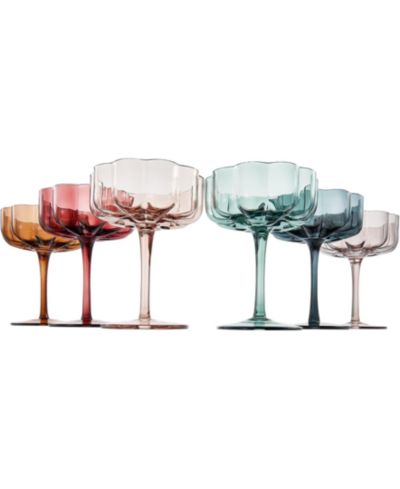 The Wine Savant Martini and Champagne Flower Classic Wavy Glass Coupes, Set of 6
