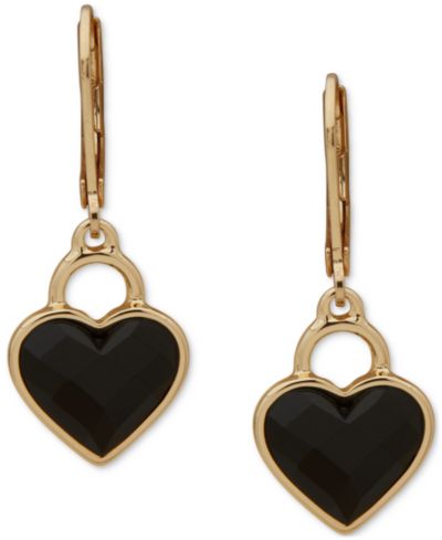 Anne Klein Gold-Tone colored Stone Heart Motif Dangling Drop Earrings