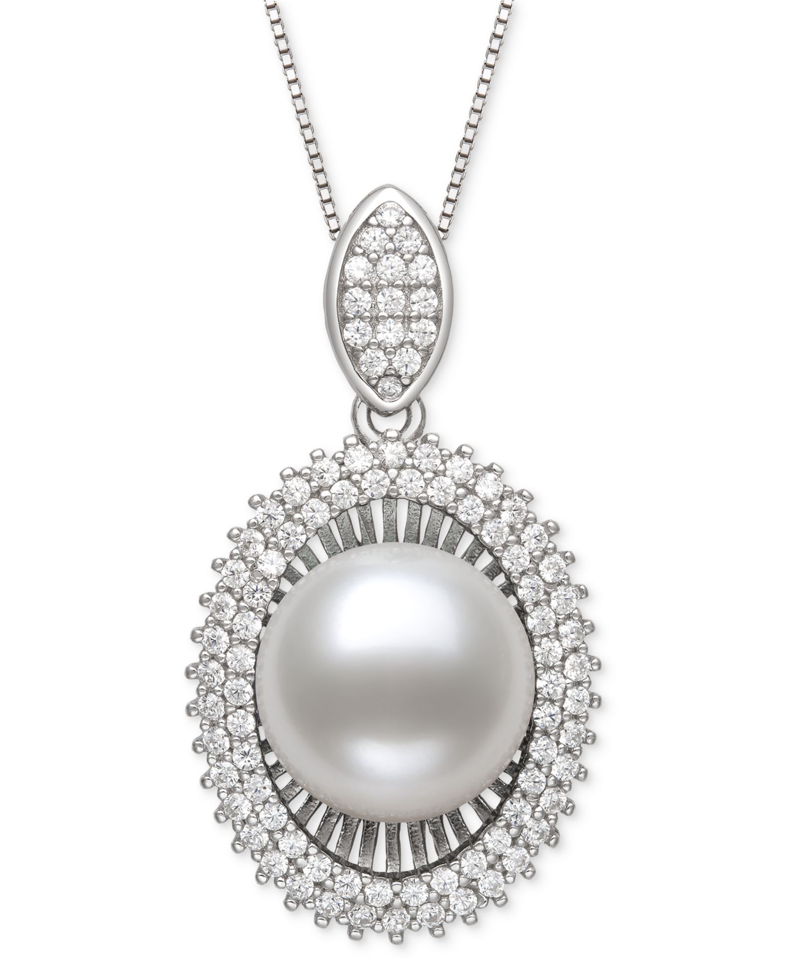 Подвеска Belle de Mer Peacock Black Cultured Freshwater Pearl & Cubic Zirconia 18" в стерлинговом серебре
