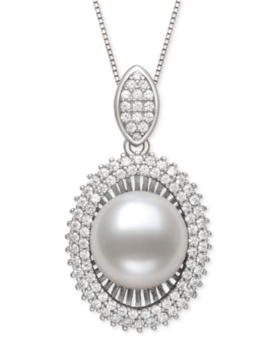 Подвеска Belle de Mer Peacock Black Cultured Freshwater Pearl & Cubic Zirconia 18" в стерлинговом серебре