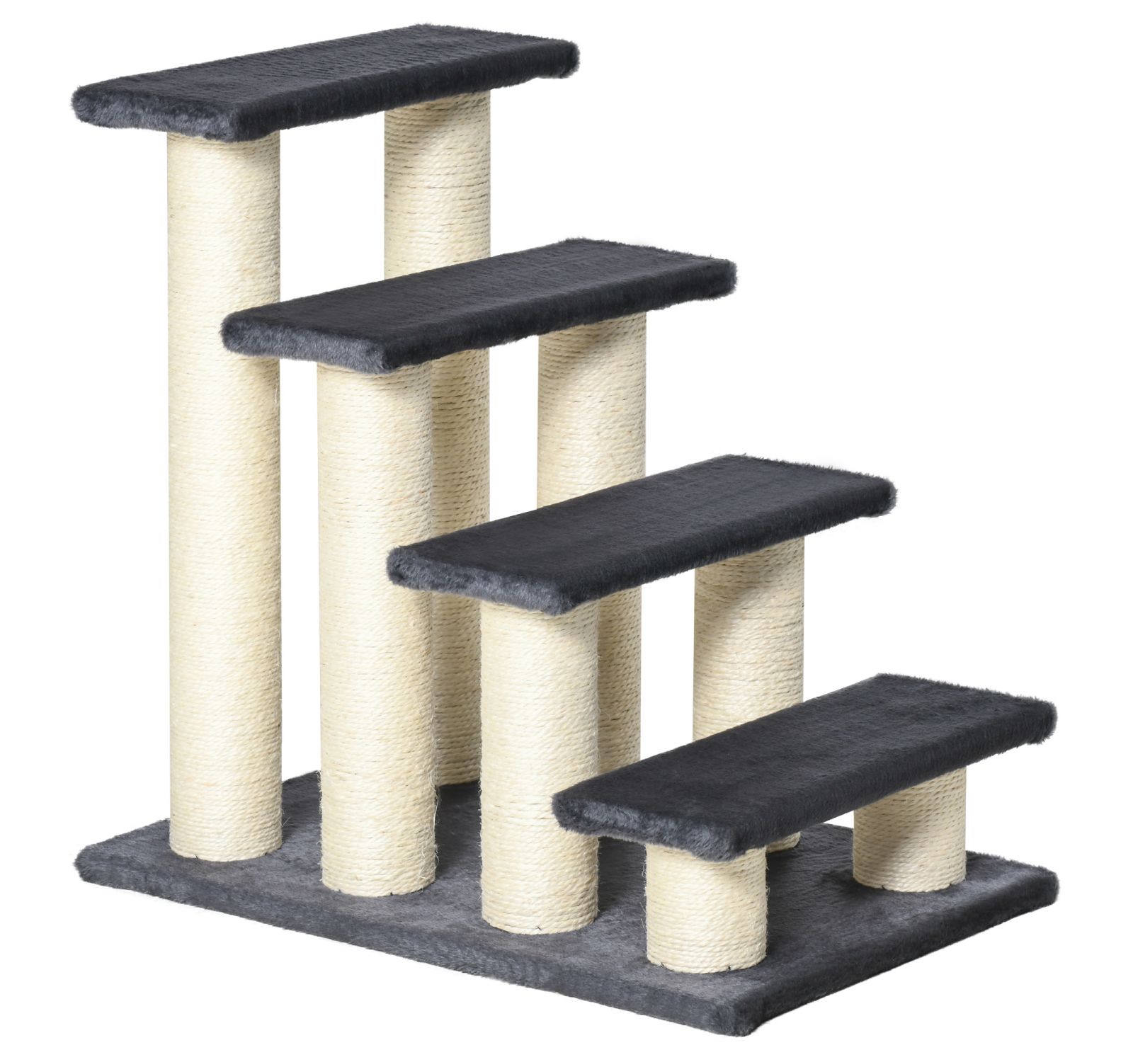 Cat Tree with 4 Steps for High Beds Couch, Cute Stair Shaped Cat Tree for Indoor Cats or Dogs w/ Sisal Scratching Post, Climbing, Playing, Gray