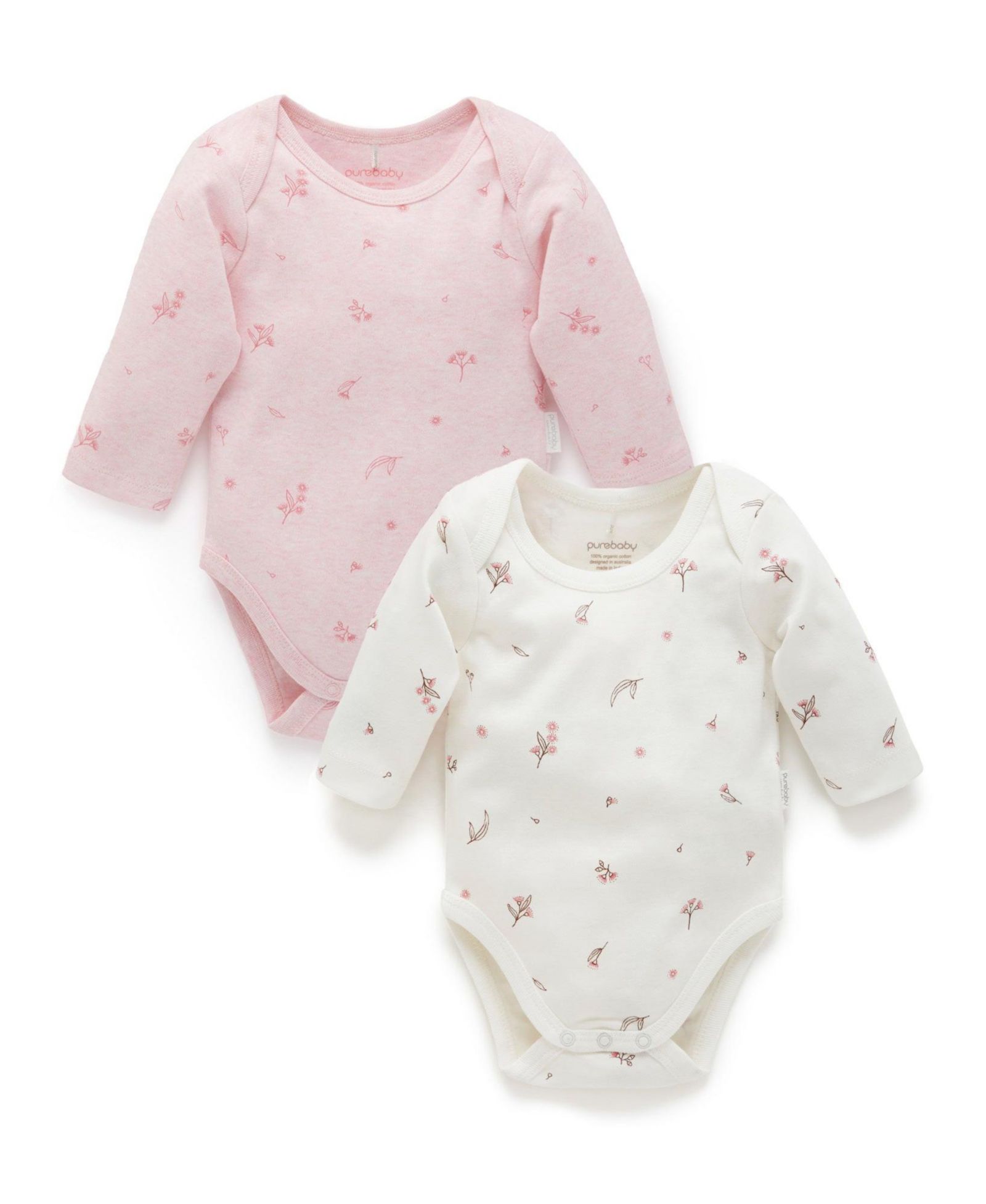 Боди Purebaby Baby Girls Easy Neck L/S 2 pack