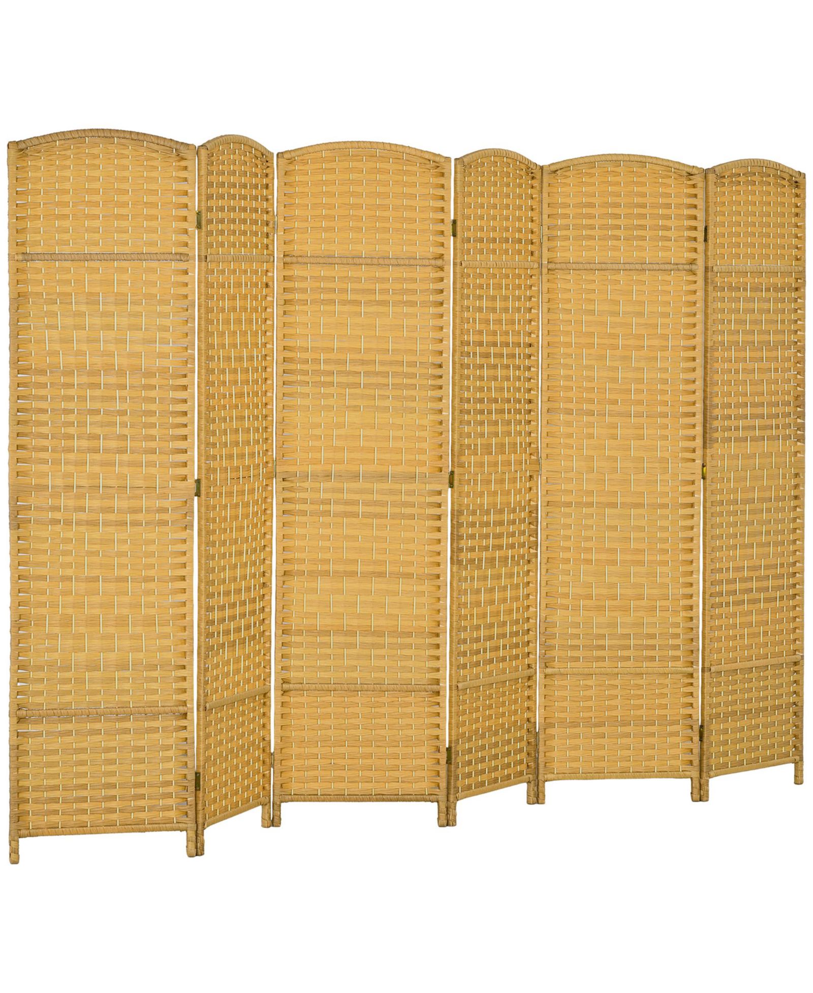 6 Panel Room Divider, 6' Tall Folding Privacy Screen, Hand-Woven Freestanding Wall Partition for Home Office, Bedroom, Nature Wood