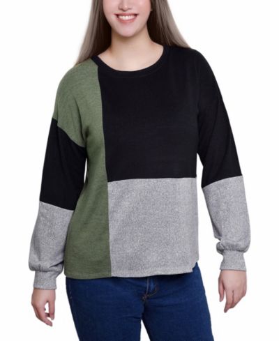 NY Collection Women's Long Sleeve Colorblocked Top