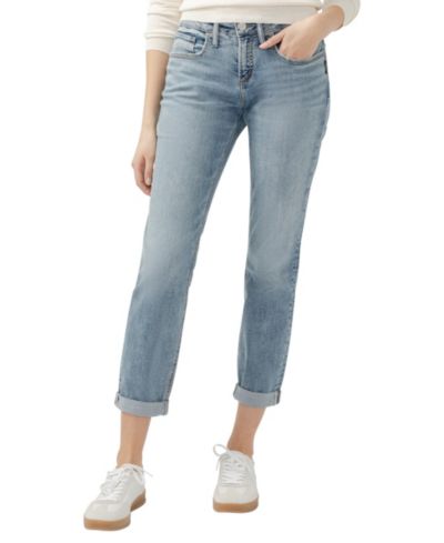 Silver Jeans Co. Women's Boyfriend Mid Rise Slim Leg Luxe Stretch Jeans