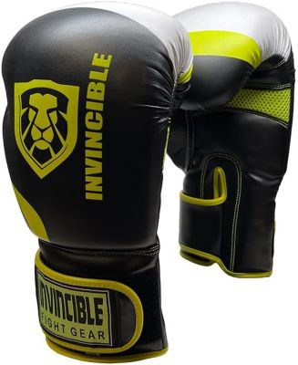 Invincible Fight Gear Hook and Loop Leather Training Boxing Gloves with USA Flag Colors - Ideal for Boxing, Kickboxing, Muay Thai, MMA for Men Women and Kids (14oz)