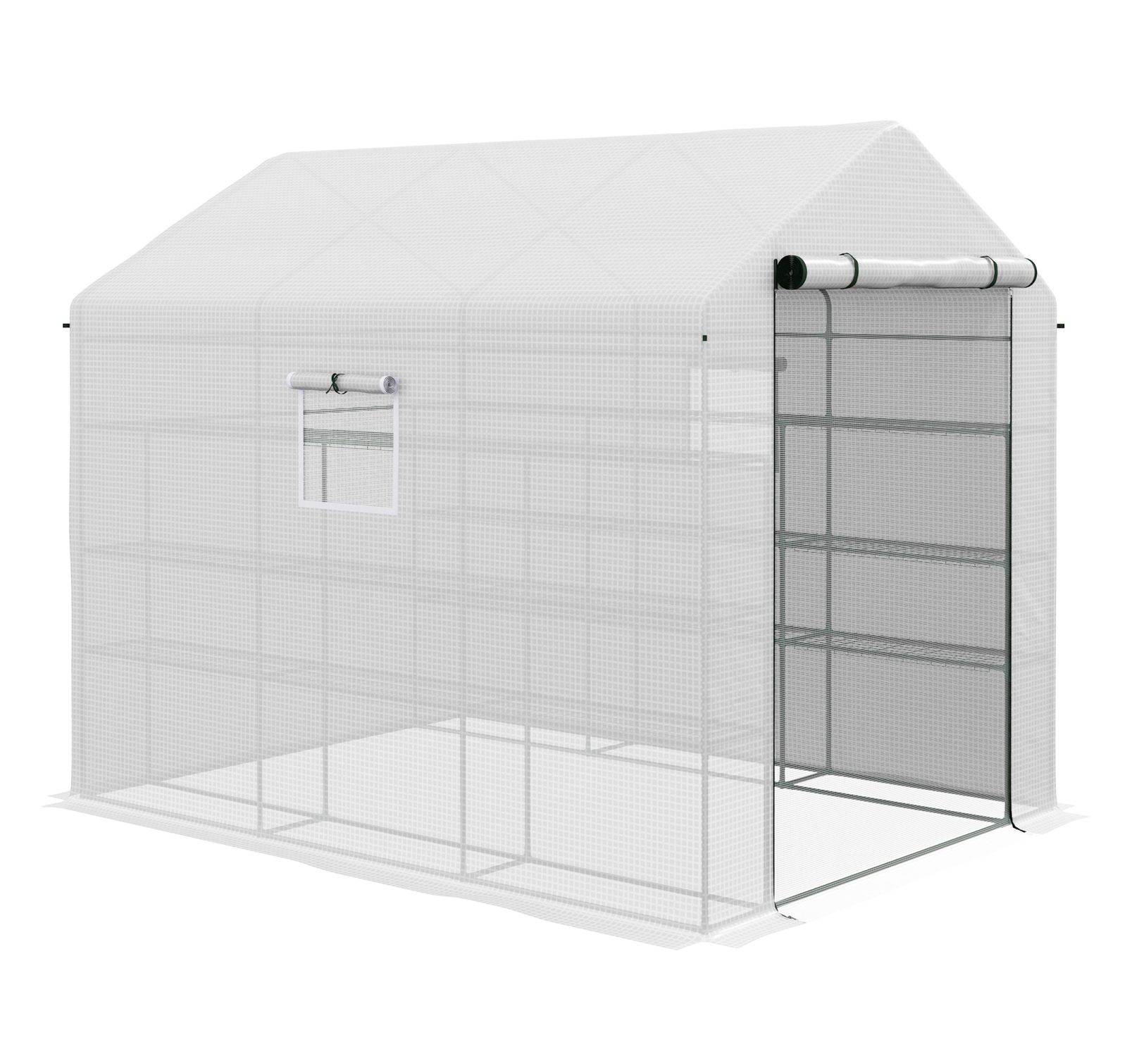 Теплица для ходьбы 8' x 6' x 7' с сетчатой дверью и окнами, 18 полок, с решеткой и бирками для растений, UV защита, белая