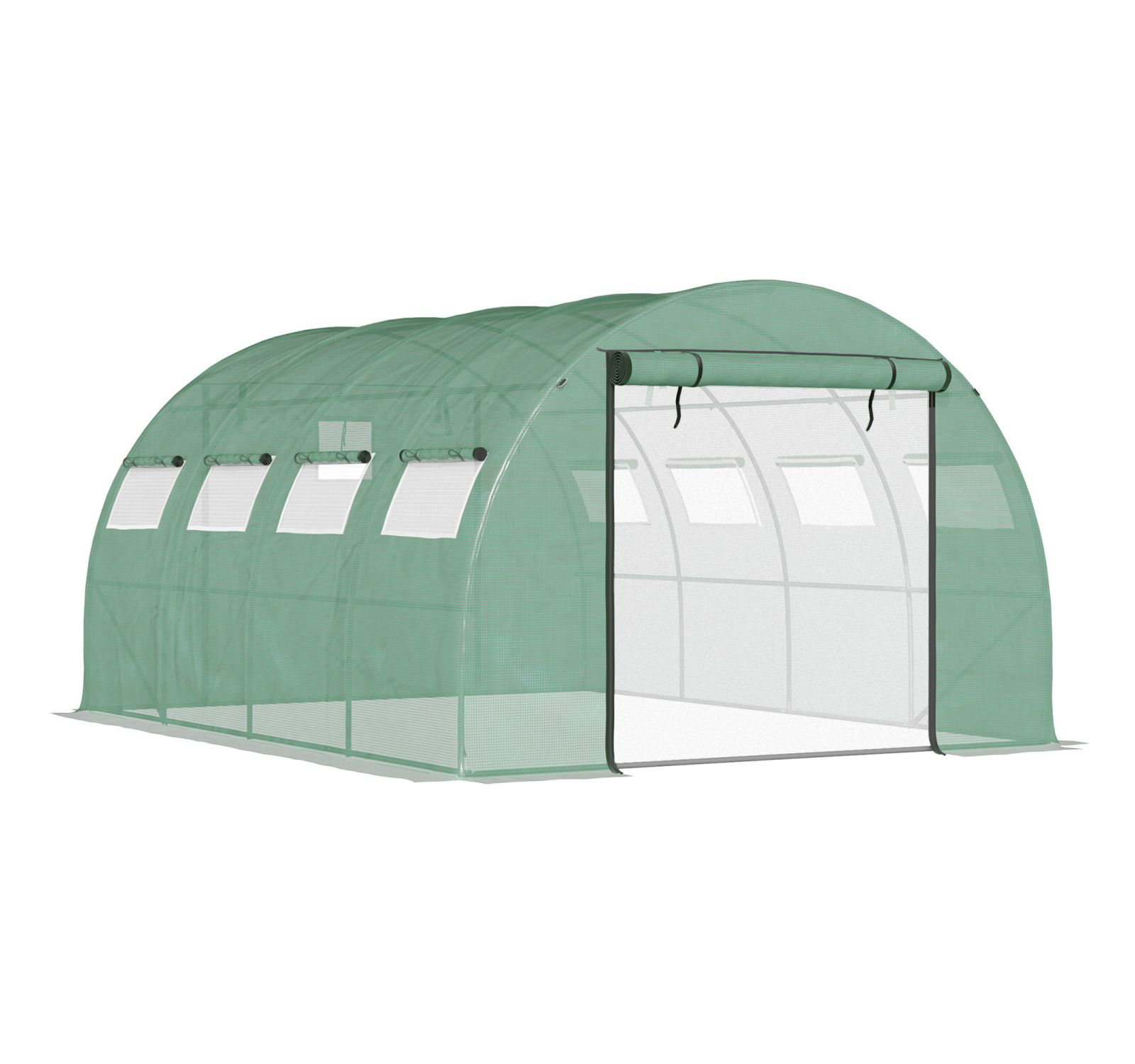 Теплица-туннель Walk-in 13' x 10' x 6.5' с сетчатыми дверями и окнами, зеленая