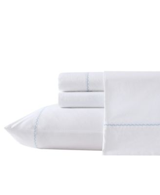 Blue Cashmere Scallop Embroidered