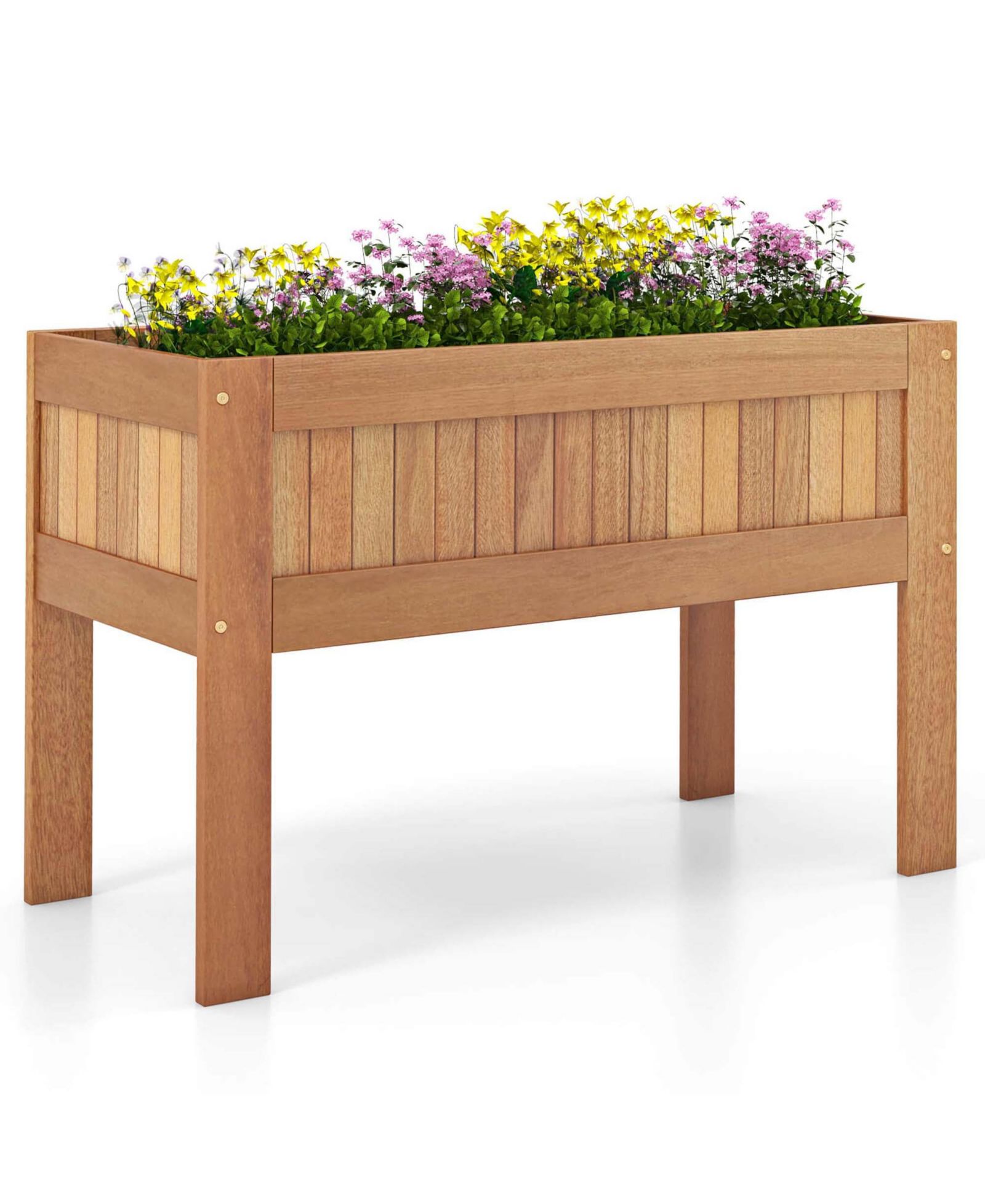 Wooden Elevated Planter Box with Solid Wood Frame Sturdy Legs Slatted