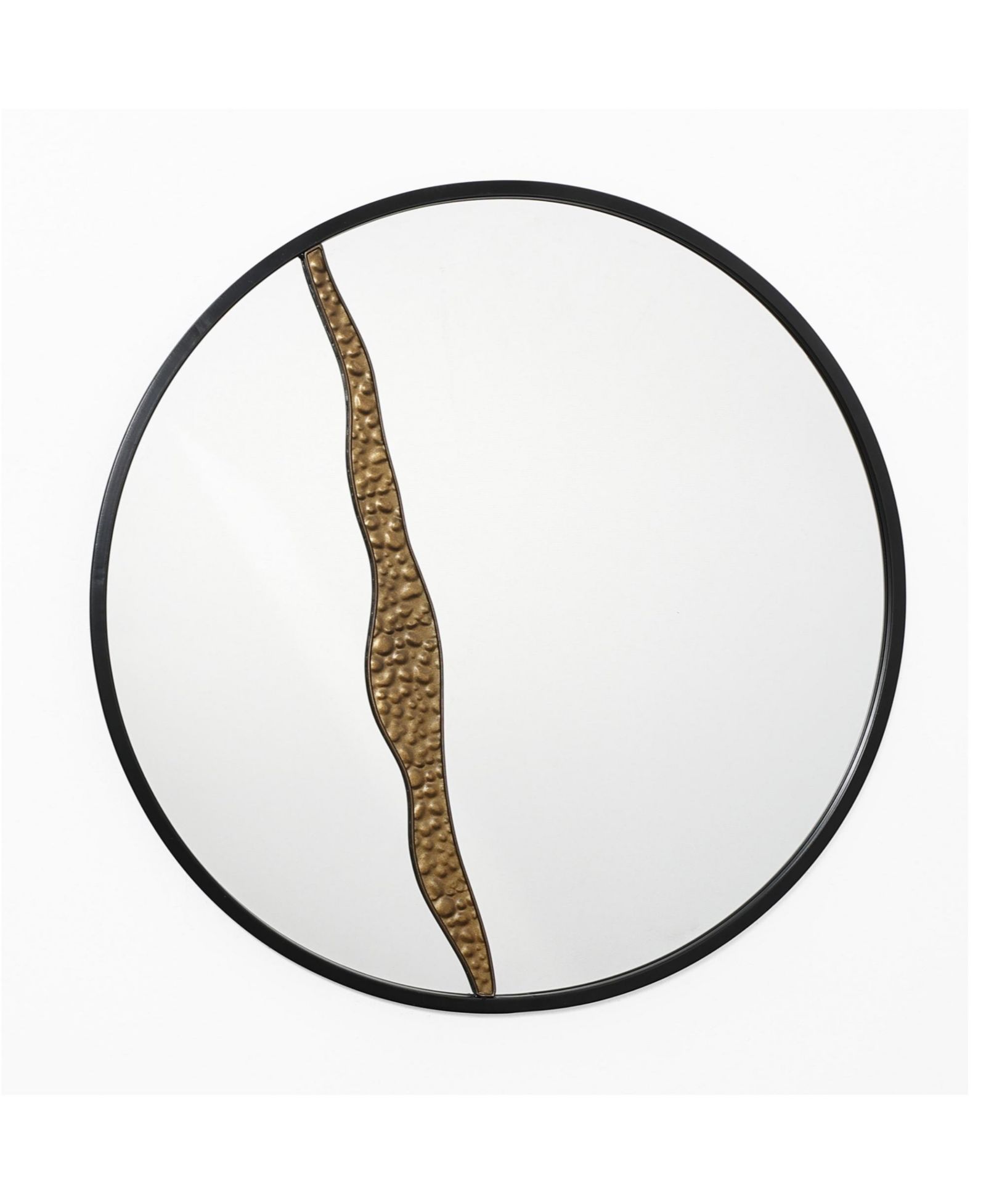 LuxenHome Goldrush Black Metal Frame Round Wall Mirror