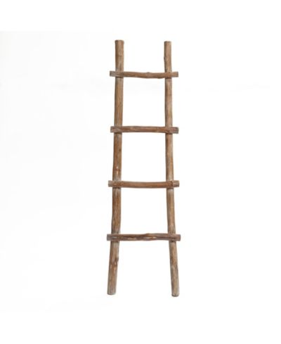 LuxenHome Solid Wood Natural 4-Rung 59-Inch Tall Blanket Ladder