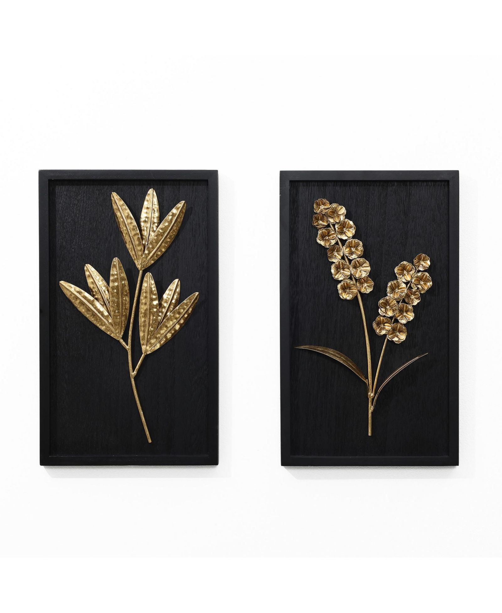 LuxenHome 2-Piece Flower Bouquet Modern Wall Decor Set Black and Gold Abstract Wall Art Hanging Decoration