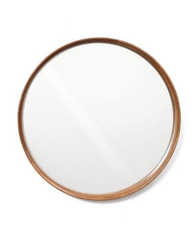 LuxenHome круглое настенное зеркало в раме из натурального массива о rubberwood