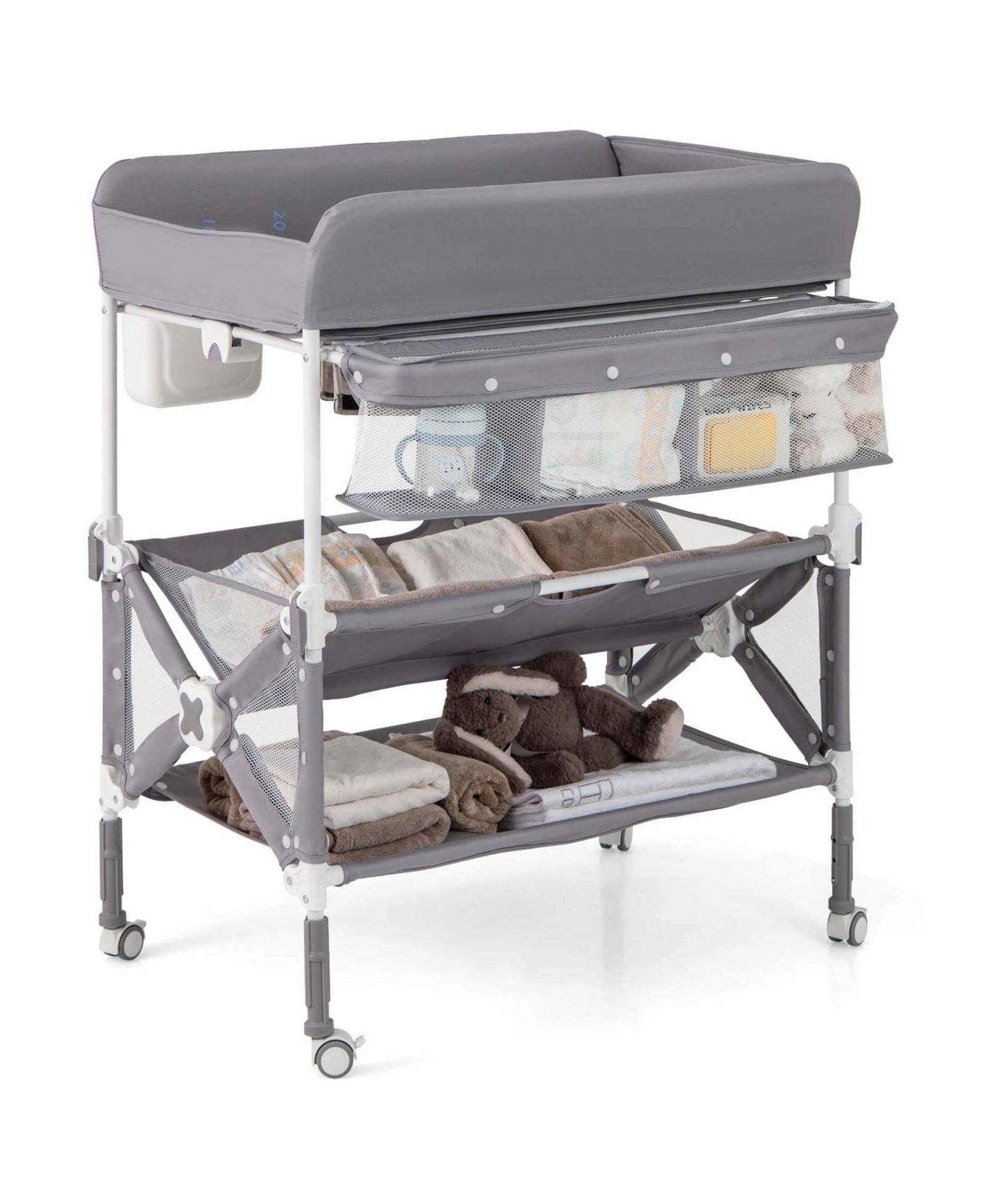 Costway Portable Baby Changing Table with Wheels Adjustable Height Large Storage Rack