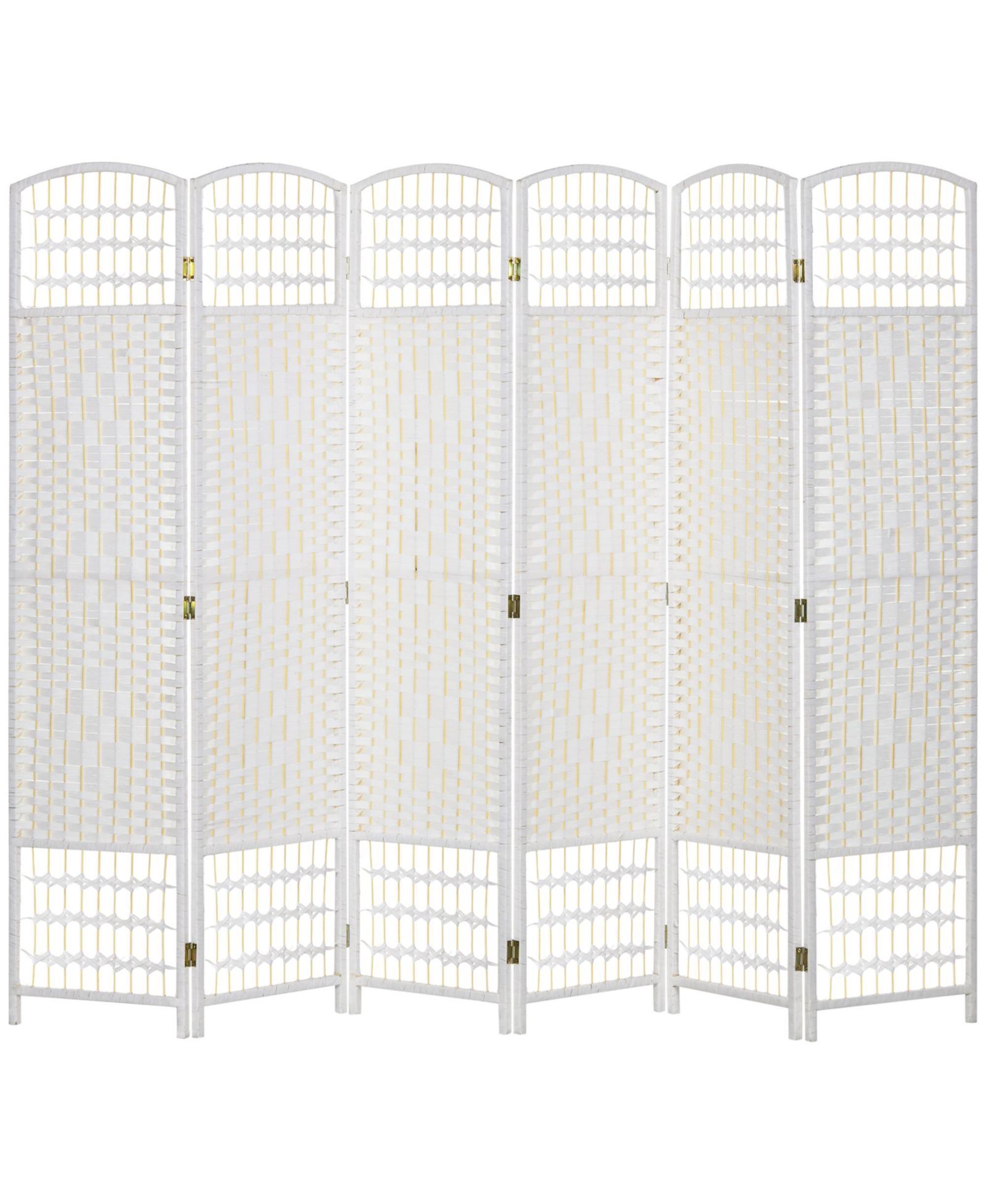 6 Panel Room Divider, Folding Privacy Screen, 5.6' Room Separator, Wave Fiber Freestanding Partition Wall Divider for Rooms, Home, Office, White