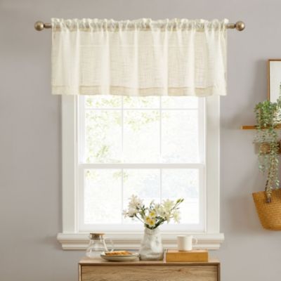 HLC.ME Linda Faux Linen Textured Semi Sheer Privacy Light Filtering Transparent Thick Half Short Rod Pocket Curtain Valance Topper Small Windows