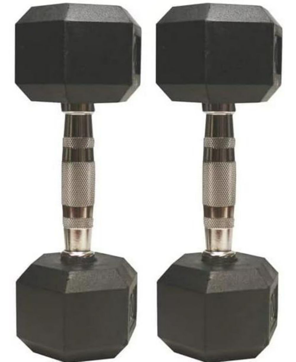 Amber Sports Barbell Rubber encased Hex Dumbbell Weights with Metal Handles for Strength Training, Full Body Workout. Sold as a Pairs, 8lb