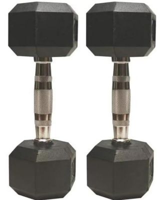 Amber Sports Barbell Rubber encased Hex Dumbbell Weights with Metal Handles for Strength Training, Full Body Workout. Sold as a Pairs, 8lb