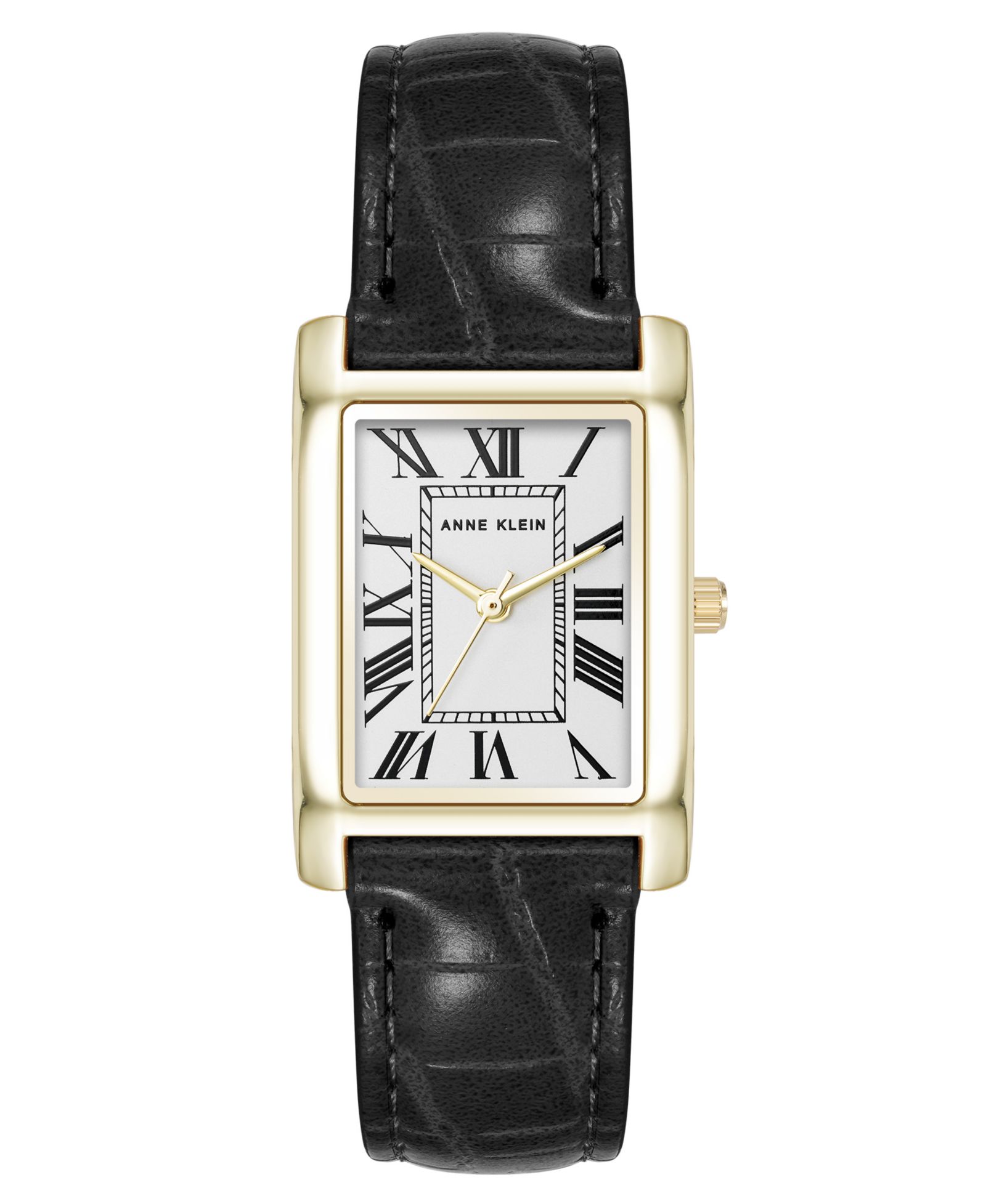 Anne Klein Women's Quartz Signature Black Crocograin Leather and Gold-Tone Alloy Metal Watch, 25mm