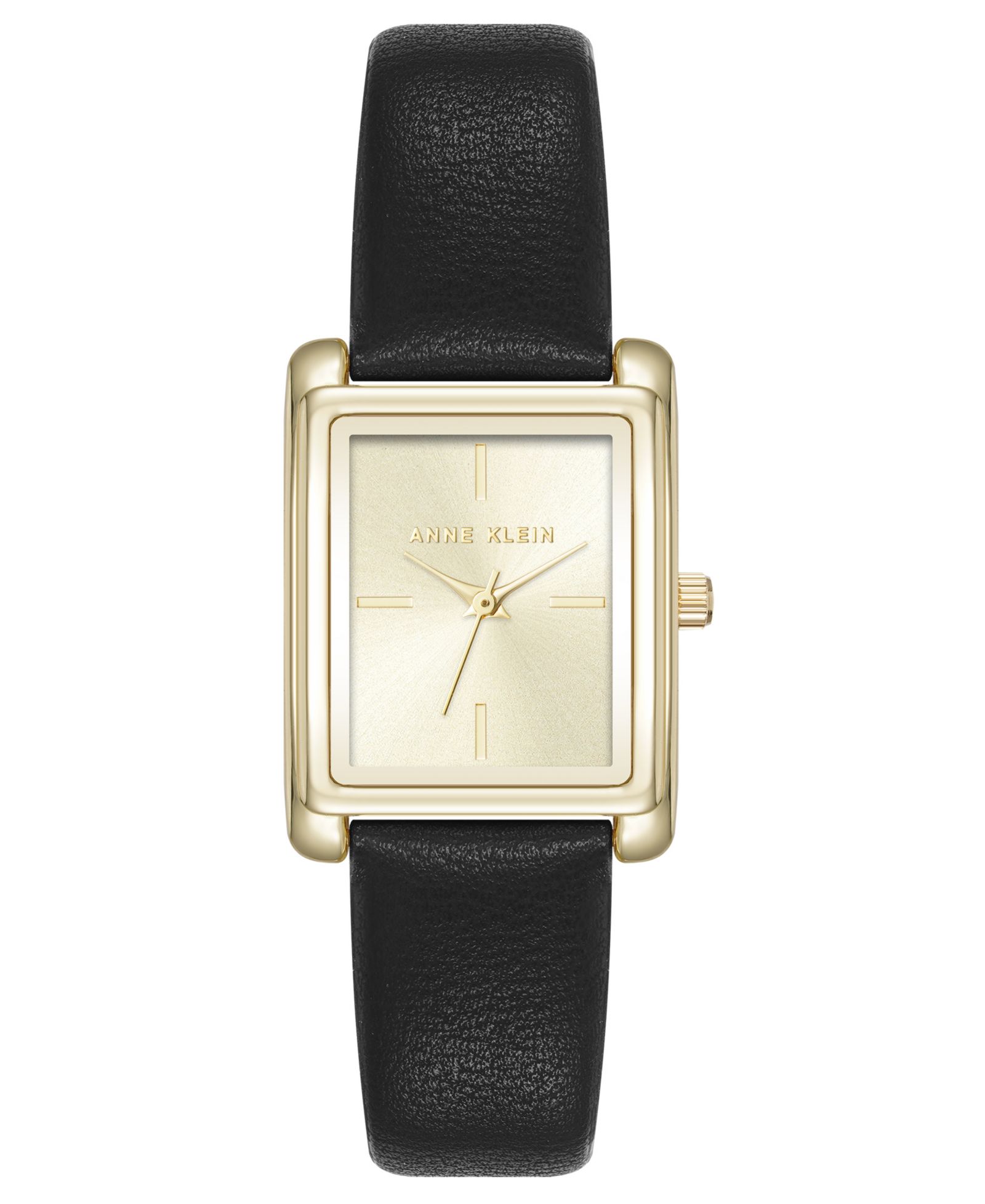 Anne Klein Женские кварцевые прямоугольные часы из черной искусственной кожи и золотистого сплава, 24mm