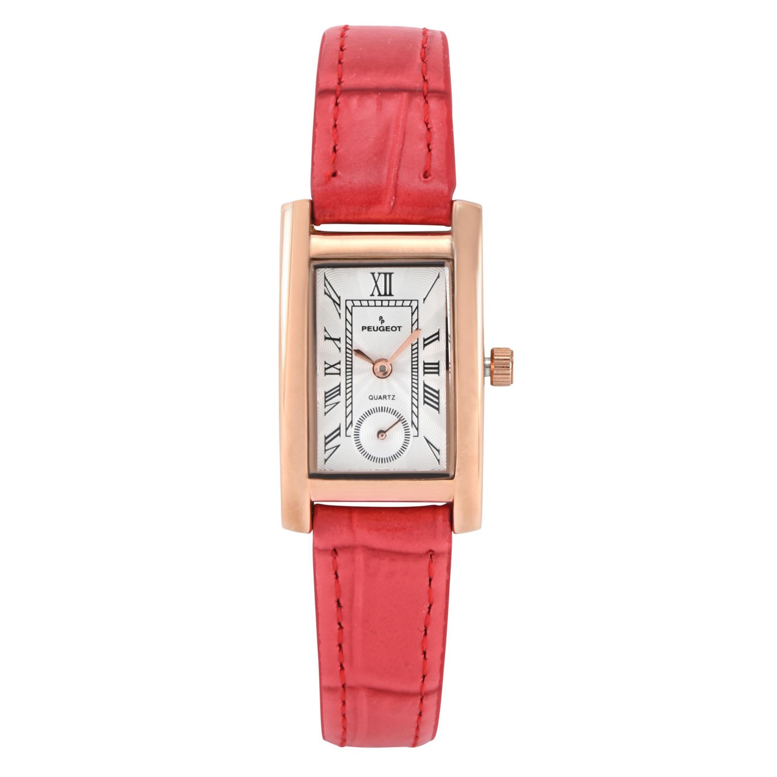 Peugeot Женский Contour Tank Shape Case Red Watch with Roman Numerals