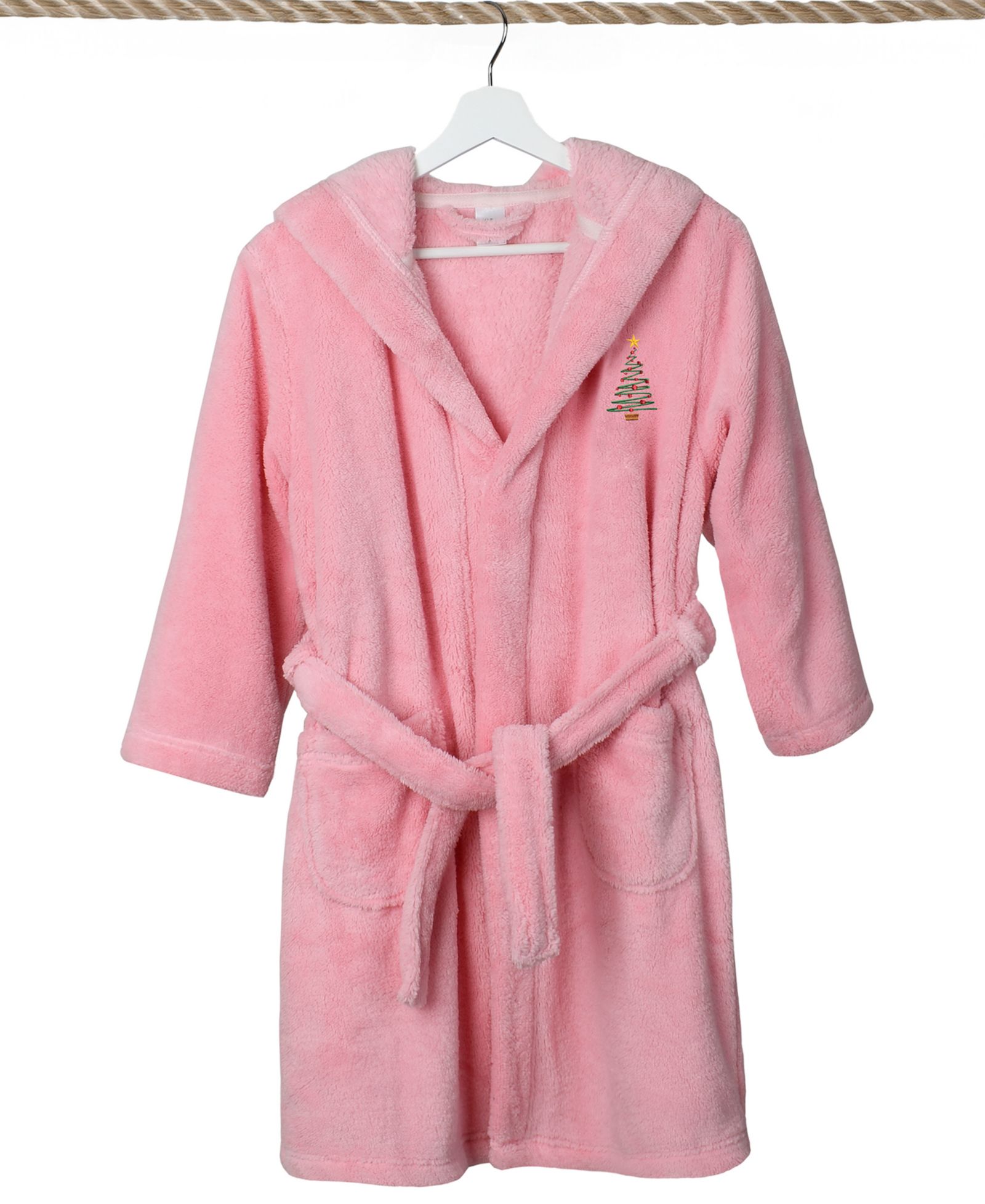 Linum Home Christmas Tree Kids Super Plush Double Brushed Hooded Bathrobe