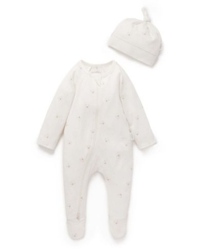 Purebaby Baby Boy and Baby Girls Zip Coverall & Hat Set