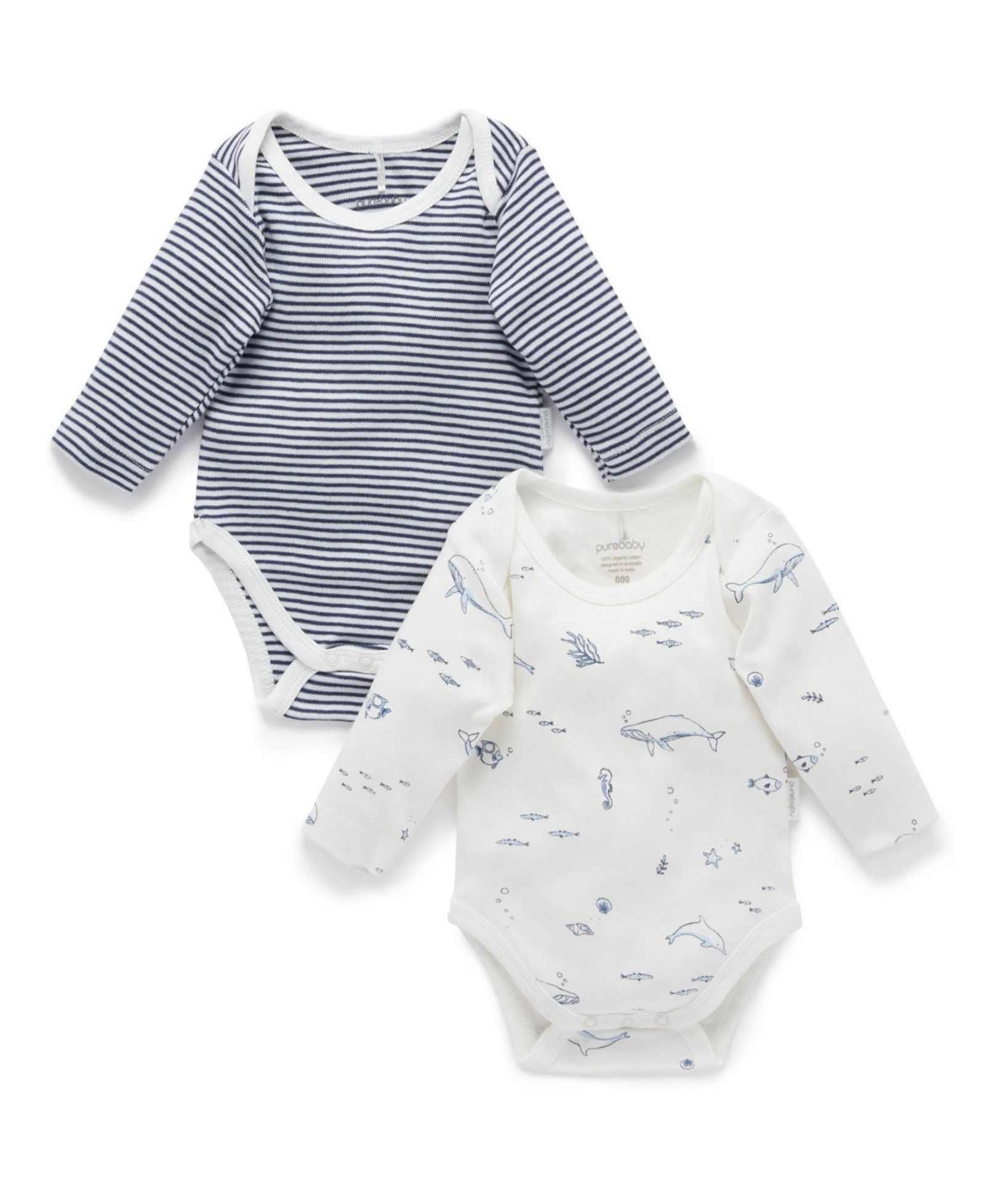 Детский боди Purebaby Easy Neck L/S, упаковка 2 шт. для мальчиков