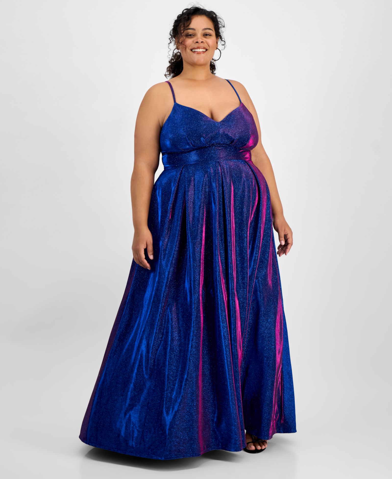 B Darlin Trendy Plus Size V-Neck Sleeveless Glitter Ball Gown
