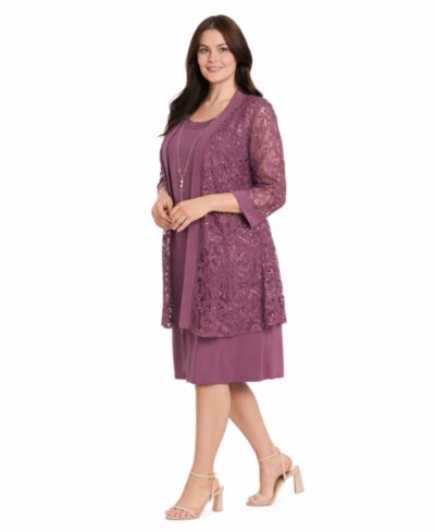 R & M Richards Women's 2-Pice. Sequined Lace Jacket & Necklace Dress Set