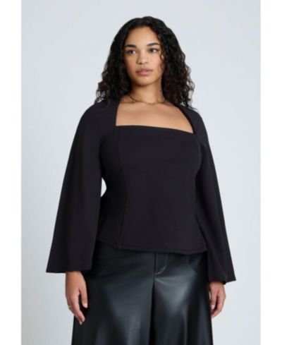 ELOQUII Women's Square Neck Seam Detail Top
