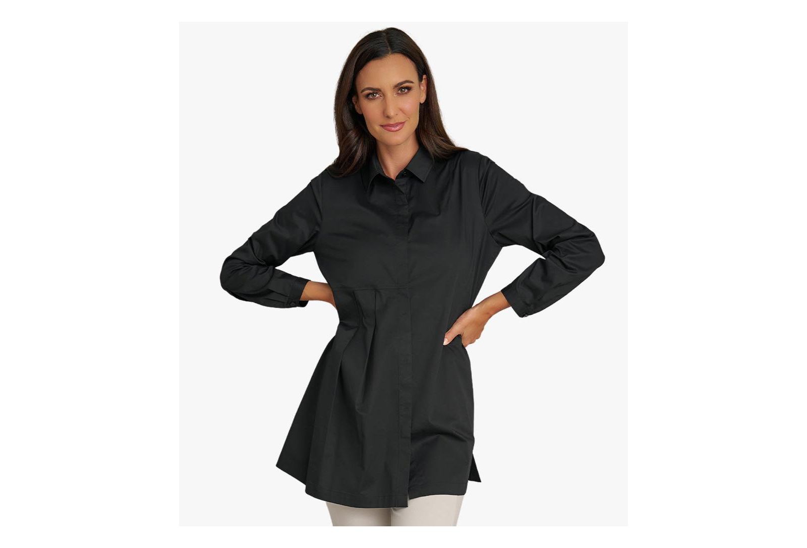Stella Carakasi Women's Long Sleeves Cotton Poplin Asymmetrical Pleat Front Have It All Tunic