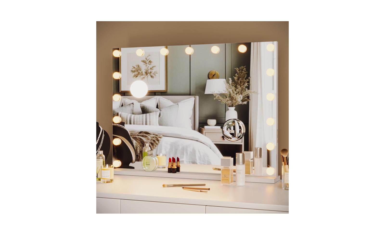 Vanity Mirror with Lights, 32"x 24" Premier Vanity Mirror with 17 LED Bulbs, Lighted Makeup Mirror with Magnification