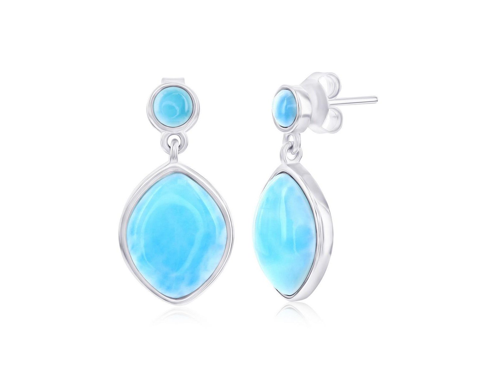 Caribbean Treasures Sterling Silver, Round & Marquise Larimar Dangle Earrings