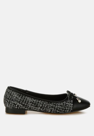 London Rag Womens Acino Boucle Pearl Bow Ballerinas
