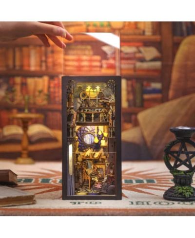 Cutebee DIY Book Nook Kit DIY Dollhouse Miniature House Booknook Bookshelf Insert Decor Bookends Model Build-Creativity Gift Kit (Nebula Common Room