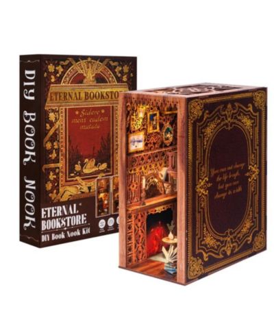 Cutebee Eternal Bookstore 2-Story Miniature Dollhouse DIY Kit with LED Light, 172 Components, Ages 14+